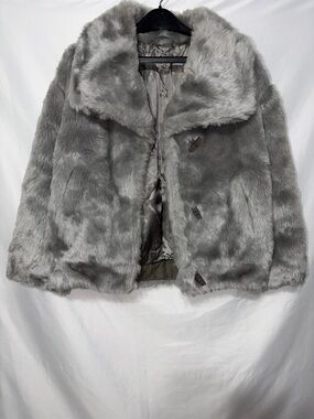 Women's Gray Faux Fur Bomber Jacket